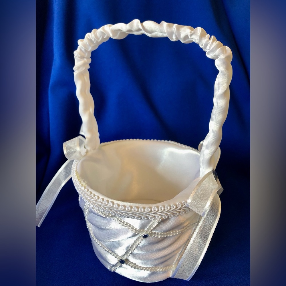 Wedding White Satin Flower Girl’s Basket
